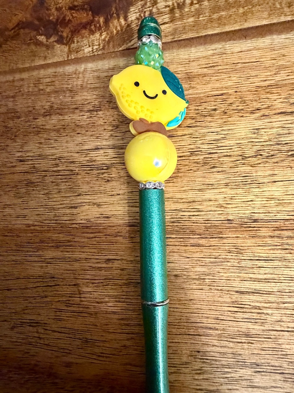 Cute Yellow Lemon Topper Green Metal Pen